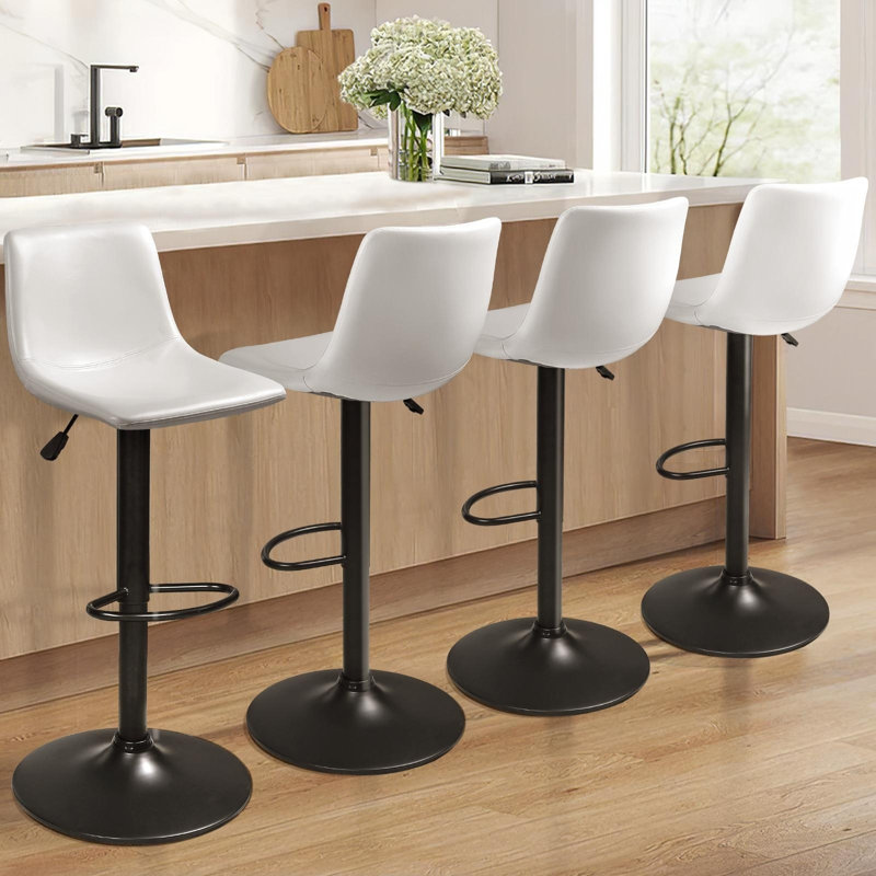 Ensemble de 4 tabourets de bar réglables, Blanc, 4