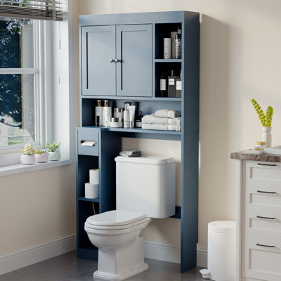 Armoire de rangement au-dessus de la toilette Farmhouse avec 7 tablettes et porte-papier hygiénique