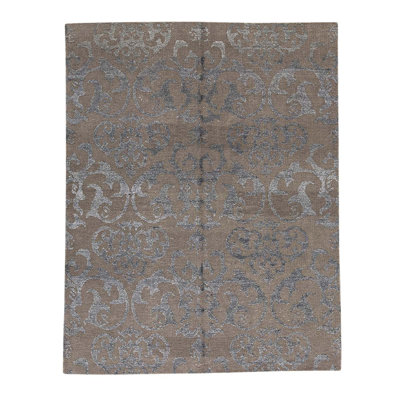 Tapis gris / brun noué à la main de qualité unique en son genre