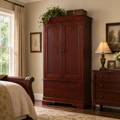 Traditional Wooden Armoire Wardrobe with Double Doors and Storage Drawers