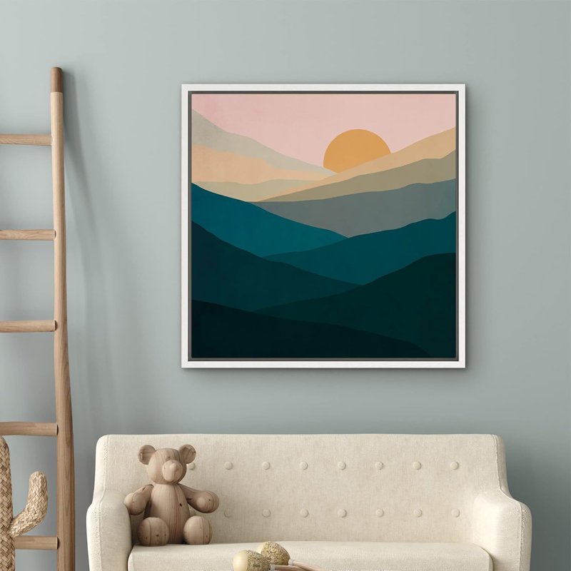 «Green Green Gradient Mountains Sun Nature Wilderness Modern Art Rustic Colorful Pastel», reproduction sur toile, Blanc