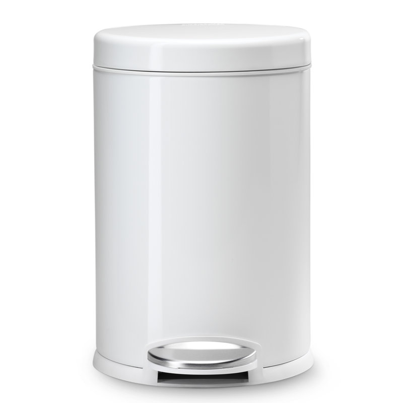 simplehuman 4.5 Liter / 1.2 Gallon Round Bathroom Step Trash Can, White Steel