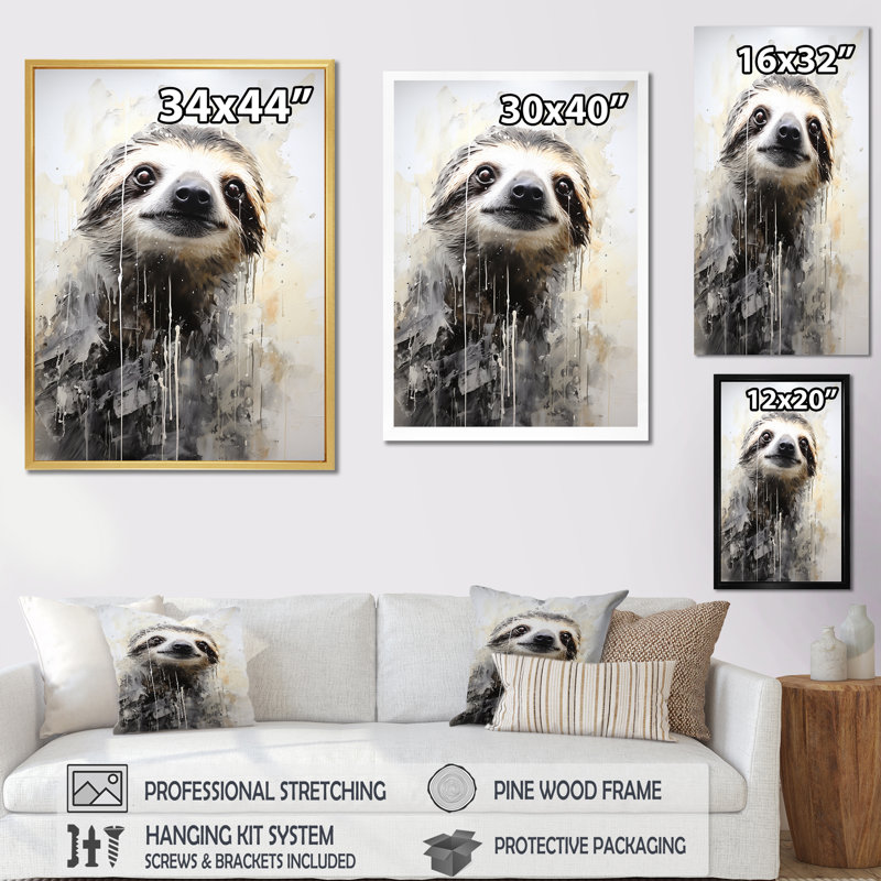 " Thoughtful Sloth II ", Black Single Picture Framed, 20" H x 12" W x 1" D