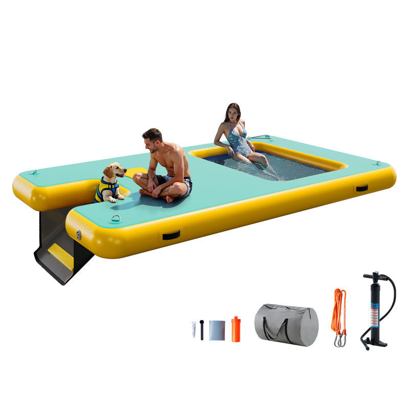 Plateforme gonflable de quai flottant avec hamac à eau et échelle détachable, 10 pi L 6 pi. L, PVC brossé, vert, Vert