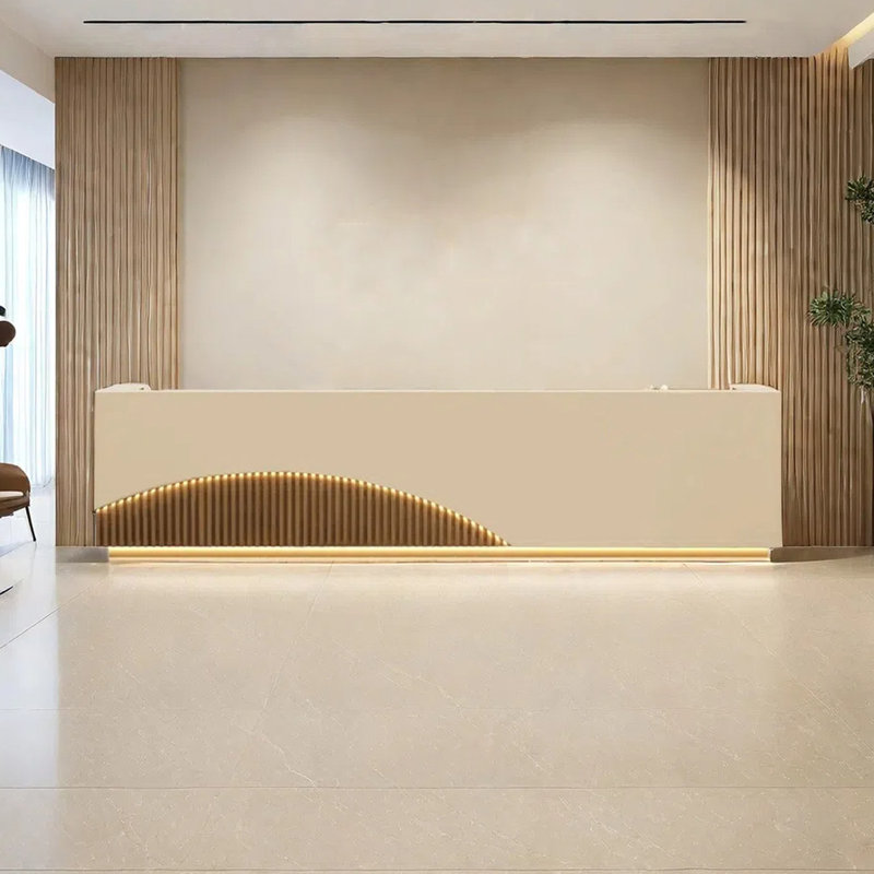 Front Desk Writing Desk with LED Light Effect - Ideal for Salons and Stores, 39.37" H x 78.74" W x 23.62" D, Beige