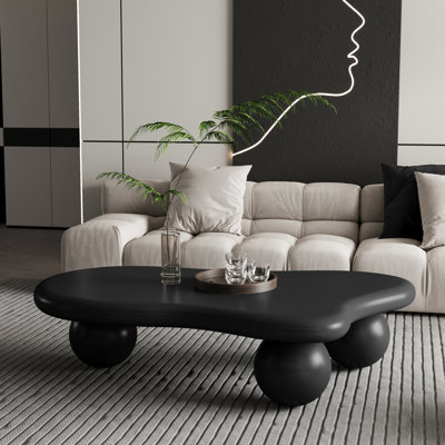 Table basse de 47 pouces en forme de nuage avec 3 pieds sphériques pour le salon, noir