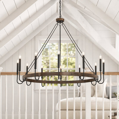 Allegra 46" W 12-Light Wagon Wheel Chandelier