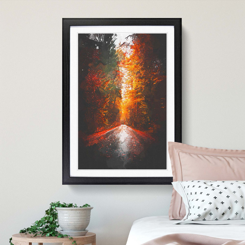 Autumn Road in Austria in Abstract - Picture Frame Graphic Art Print, Black Framed, 48cm H x 36cm W x 2cm D