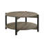 Table basse transitionnelle ronde avec tablette ouverte, meubles en bois d'ingénierie gris foncé et pieds en métal pour le salon
