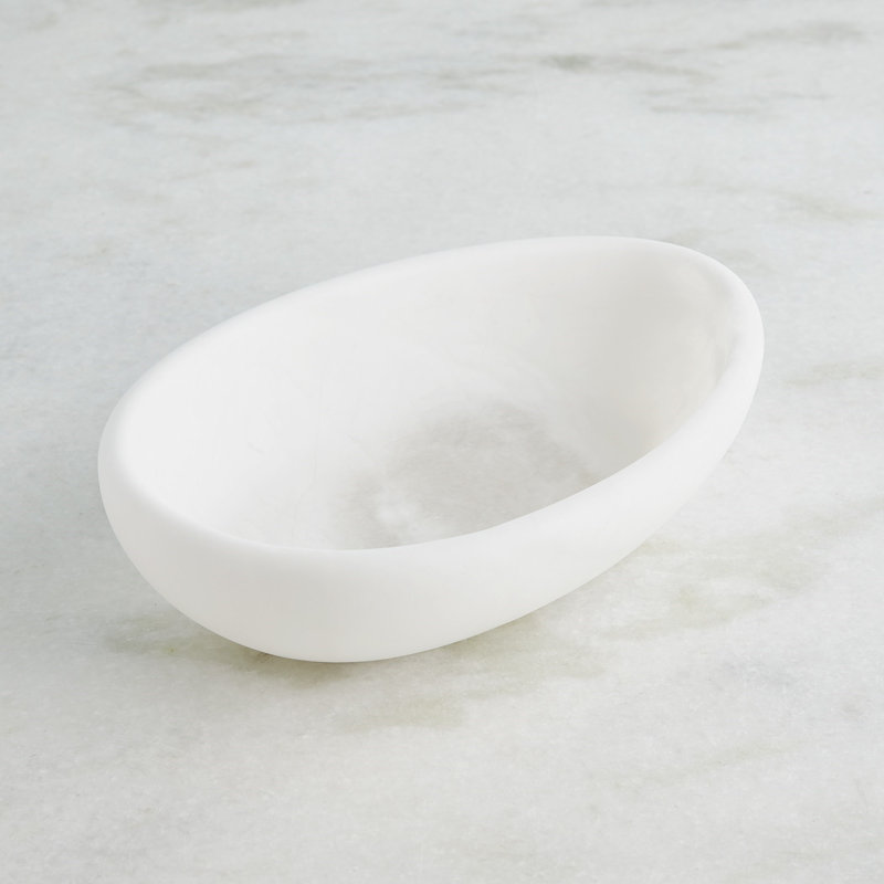 Handmade Alabaster Decorative Bowl, 3" H x 12" W x 8" D