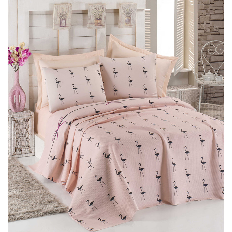 Couvre-lit / couvre-lit 100% coton Espinal, Rose, Couvre-lit 61 po x 79 po