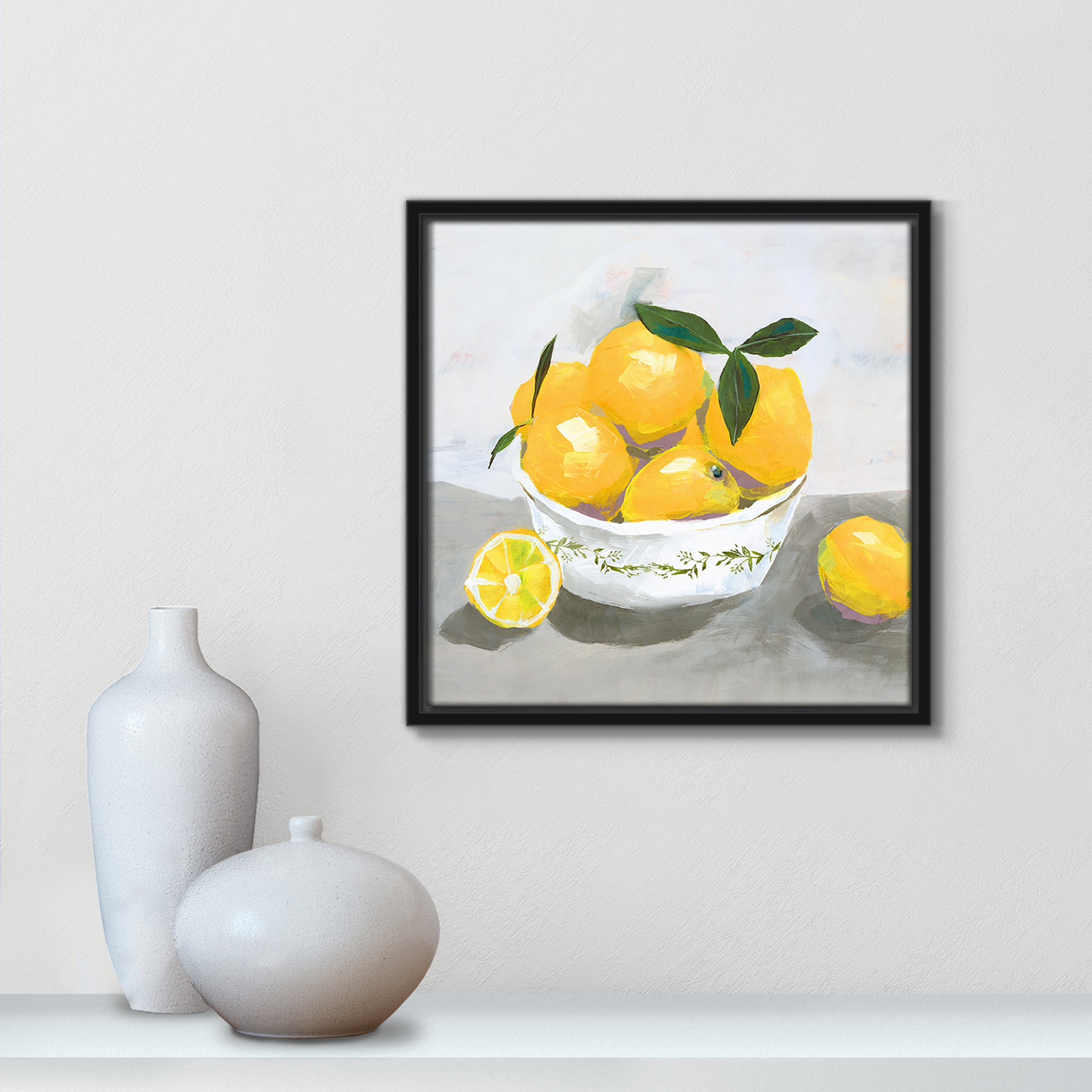 Hayons "Lemons" Painting by Isabelle Z, Black Framed Canvas, 13.5" H x 13.5" W x 2" D