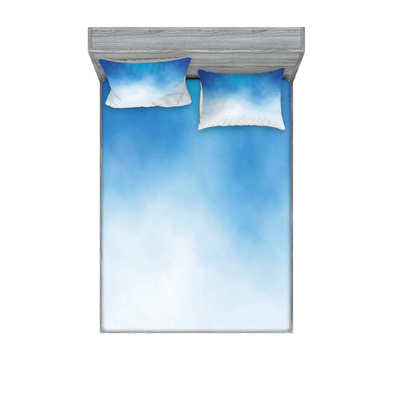 Ambesonne Blue Fitted Sheet & Pillow Sham Set, Blue White, Calking Sheet Set + 1 Fitted Sheet + 4 Pillowcases