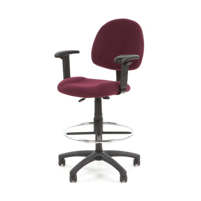 Drafting Chair, Burgundy Tweed, Adjustable Arms