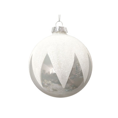 Ornement de Noël boule de verre blanc perle 4 po et paillettes