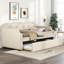 Lit de jour simple rembourré beige avec lit gigogne et rangement-802912078