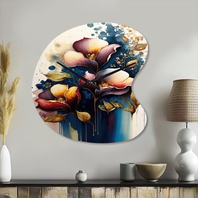 Horloge murale asymétrique en métal bleu et bourgogne Cally Lily Bouquet III - Calla Lily