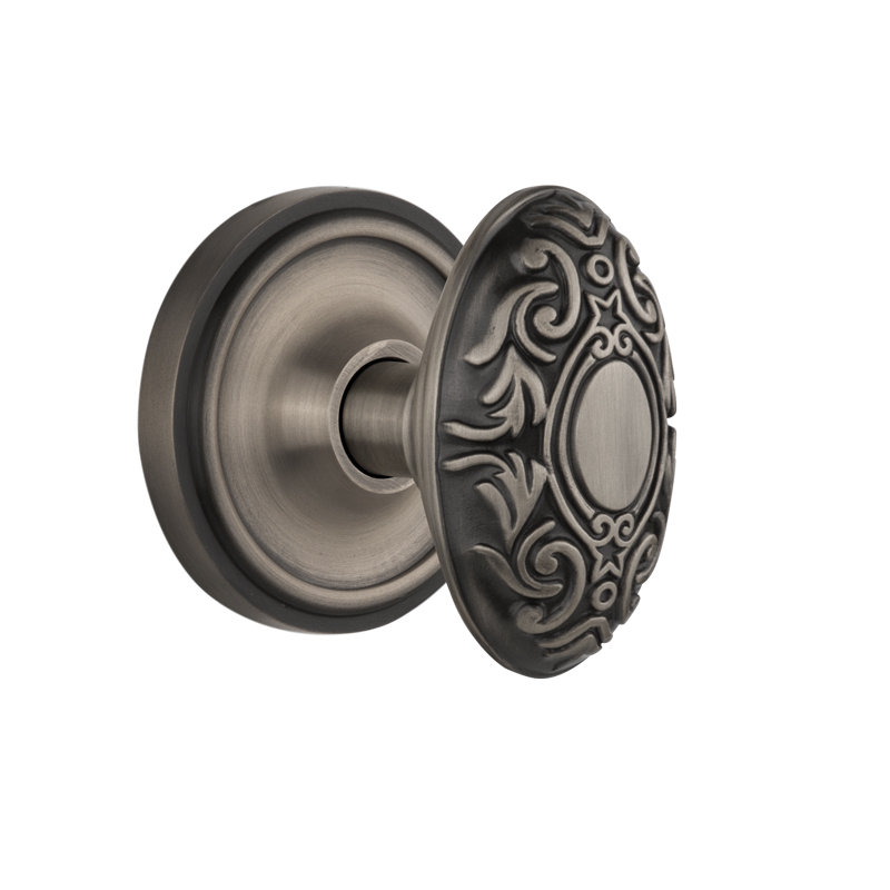 Classic Rosette with Victorian Door Knob, Antique Pewter, 2-3/4"