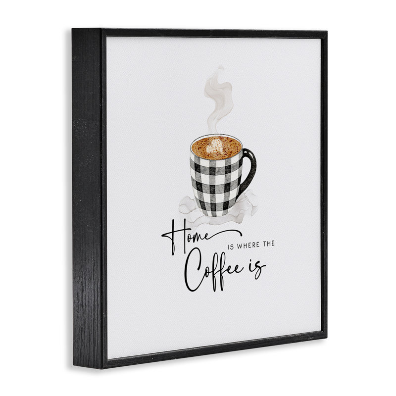 «Where The Coffee Is», impression par estampe numérique, design par Joy Hall, H 17 po x l 17 po, Giclée encadrée noir minuit