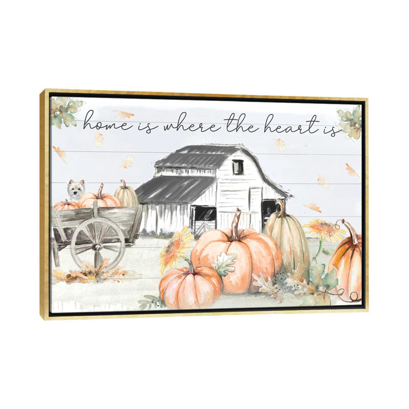 «Pumpkin Barn» par Patricia Pinto, reproduction d'impression sur papier, Toile encadrée d'or, Pas de tapis