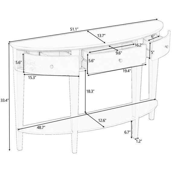 Latitude Run® Modern Curved Console Table For Bedroom. 3 Drawer And 1 ...