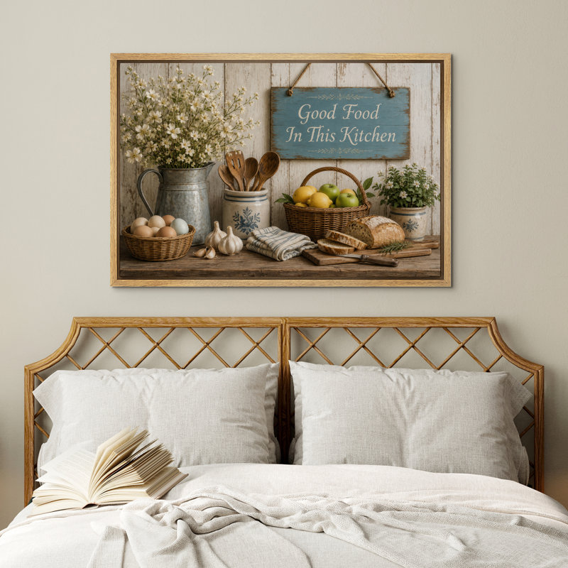 «Good Food In This Kitchen Rustic Farmhouse Kitchen Decor», reproduction d'art sur toile encadrée, 24" H x 36" W x 1.5" D