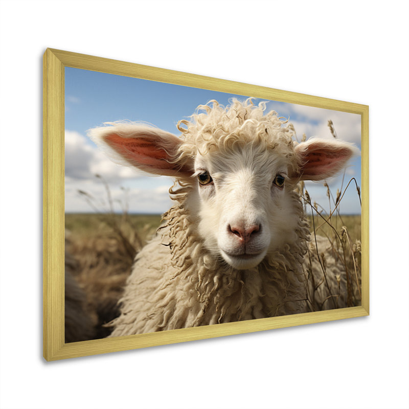 Sheep Portrait II - Animals Wall Art Living Room, H 24 po x l 32 po x P 1 po, Encadrement doré