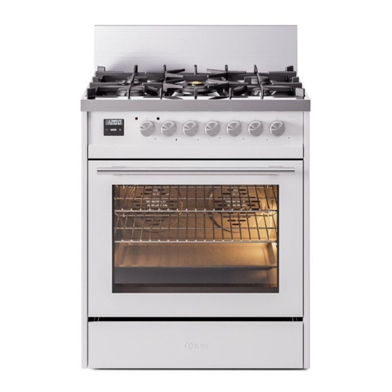 Cuisinière à double carburant 30 po ILVE Professional Plus II, Propane liquide, Blanc / acier inoxydable