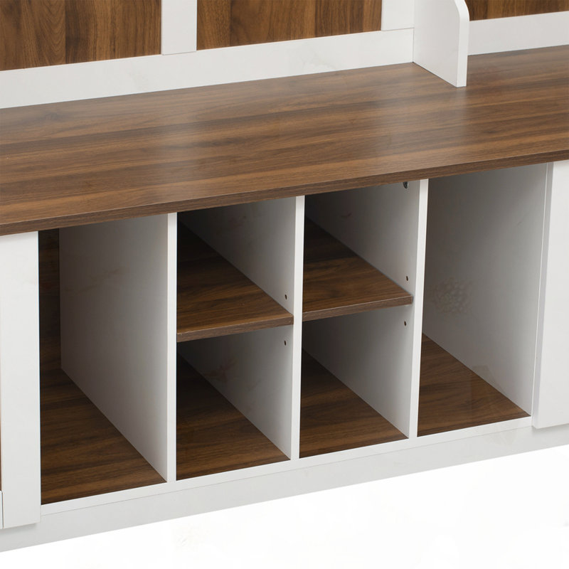 Banc de vestibule 5-en-1 avec portemanteau, Brun / Blanc