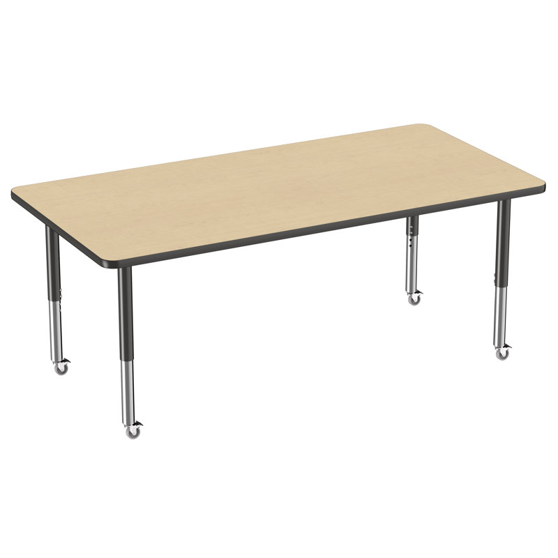 Table d'activité rectangulaire à hauteur réglable en forme de T, Érable / noir, Super, 36 po x 72 po