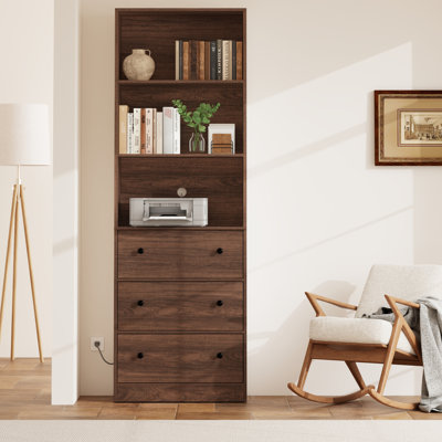 Bibliothèque standard H 70,9 po x l 23,6 po avec 2 tablettes ouvertes et 3 tiroirs