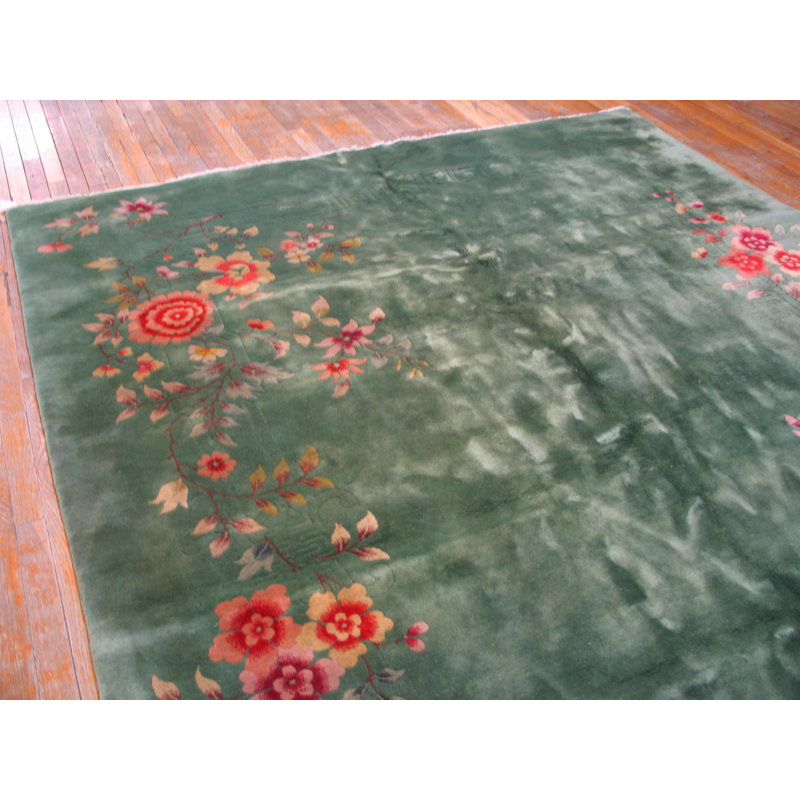 Tapis art déco chinois luxueux de couleur verte écume de mer