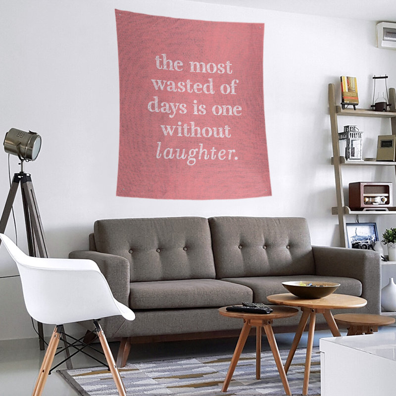 Tapisserie en polyester pour citation de rire, H 27,5 po x l 37,5 po, Rouge / blanc