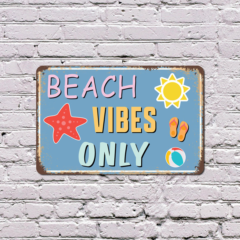 Enseigne de fantaisie en aluminium de style rétro 12 po x 18 po Beach Vibes Only, H 12 po x l 18 po x P 0,1 po