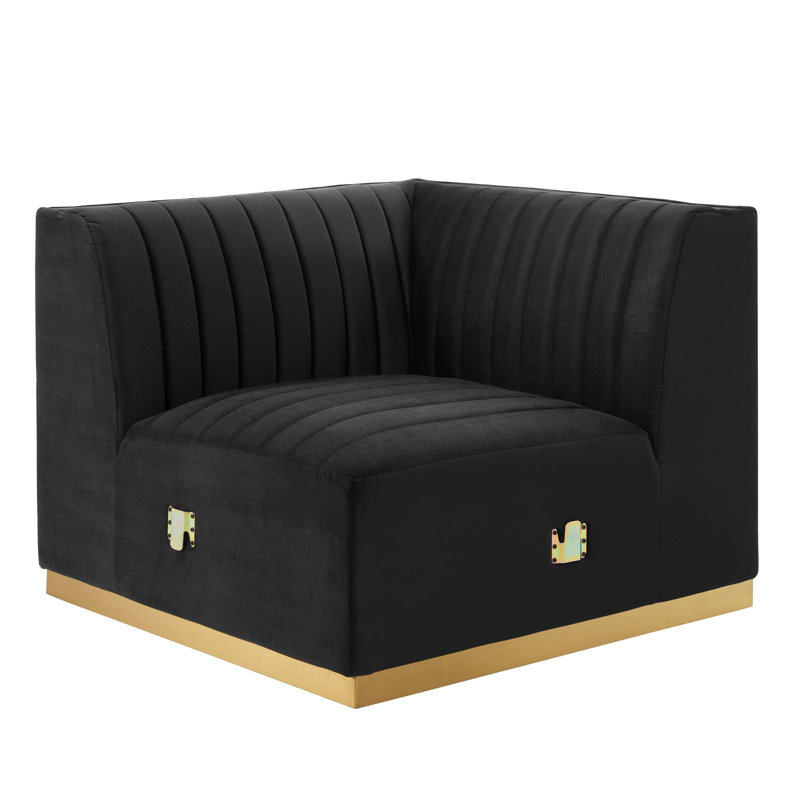 Fauteuil d'angle gauche en velours Conjure Channel, Noir