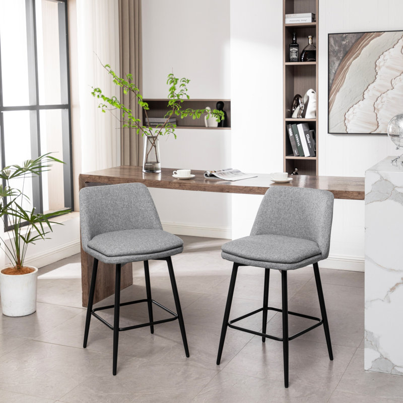 Counter Height Swivel Bar Stools Set Of 2, 360° Swivel Upholstered With Back And Metal Legs, 25.6/, Bar Stool
