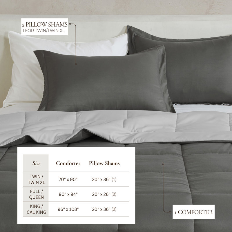King Size Dark Grey and Light Grey Reversible Microfiber Comforter Set