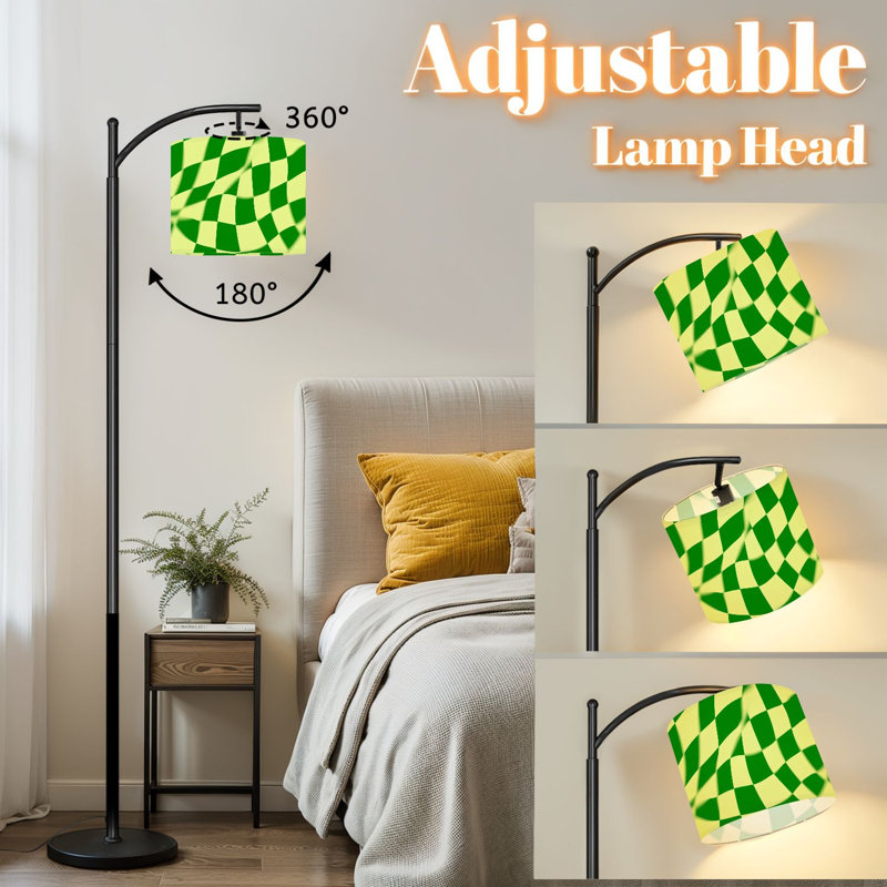 Lampe sur pied à arc avec abat-jour réglable vert et jaune
