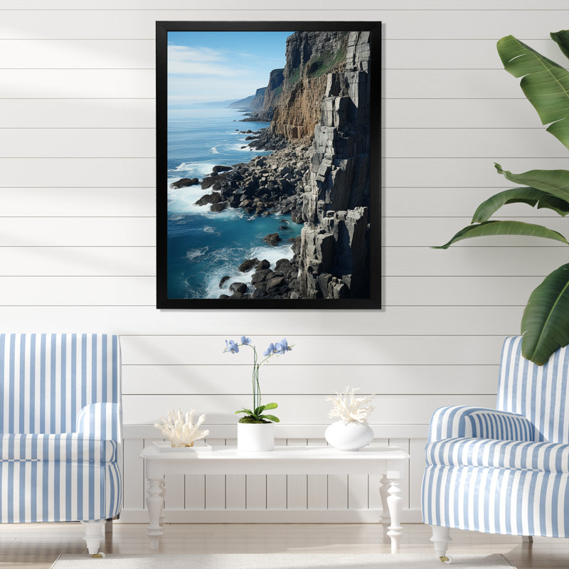 Falaises de l'océan côtier Sneaton I, Cadre photo noir, H 32 po x l 24 po x P 1 po