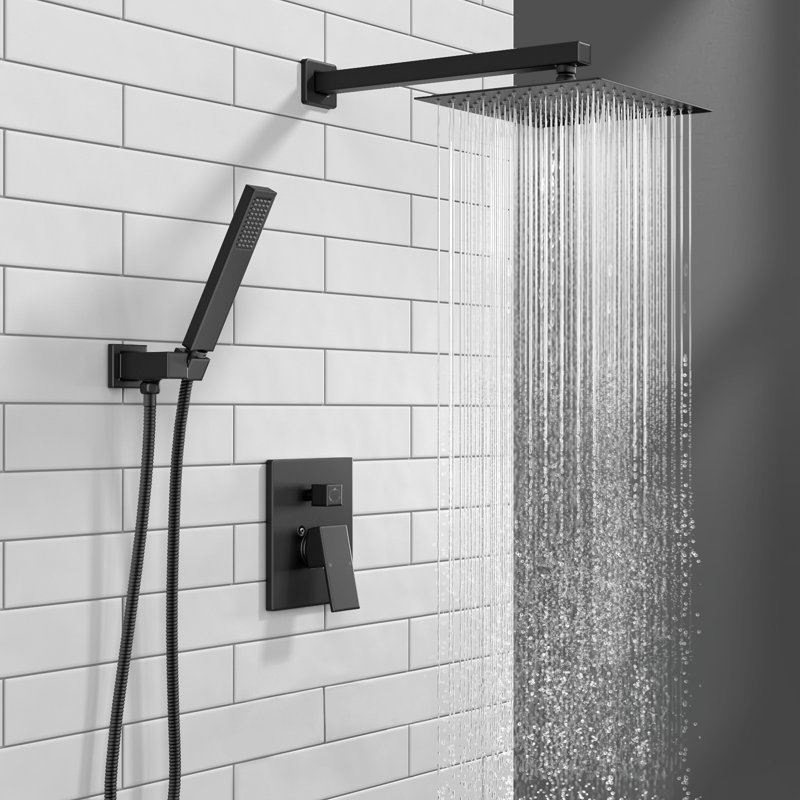 Modern Square Shower System, Rain Shower Head With Handheld Spray, Shower Faucet Set, Chrome