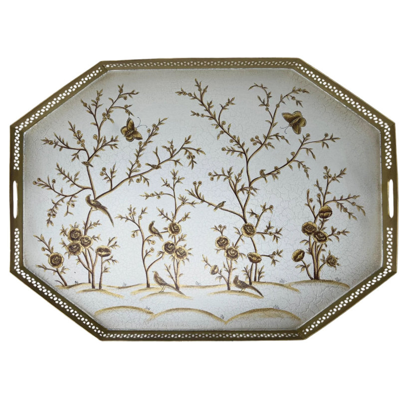 Pewter Octagon Tray with Gold Table, Gold/Pewter