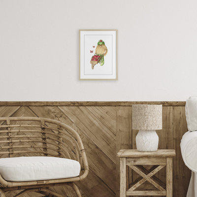 Garden Elf with Wheelbarrow Framed Print Under Glass, design by Nancy Overton