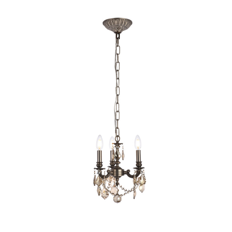 Lustre classique / traditionnel à 3 lumières de style bougie Downes, Teck doré (fumé) / coupe royale