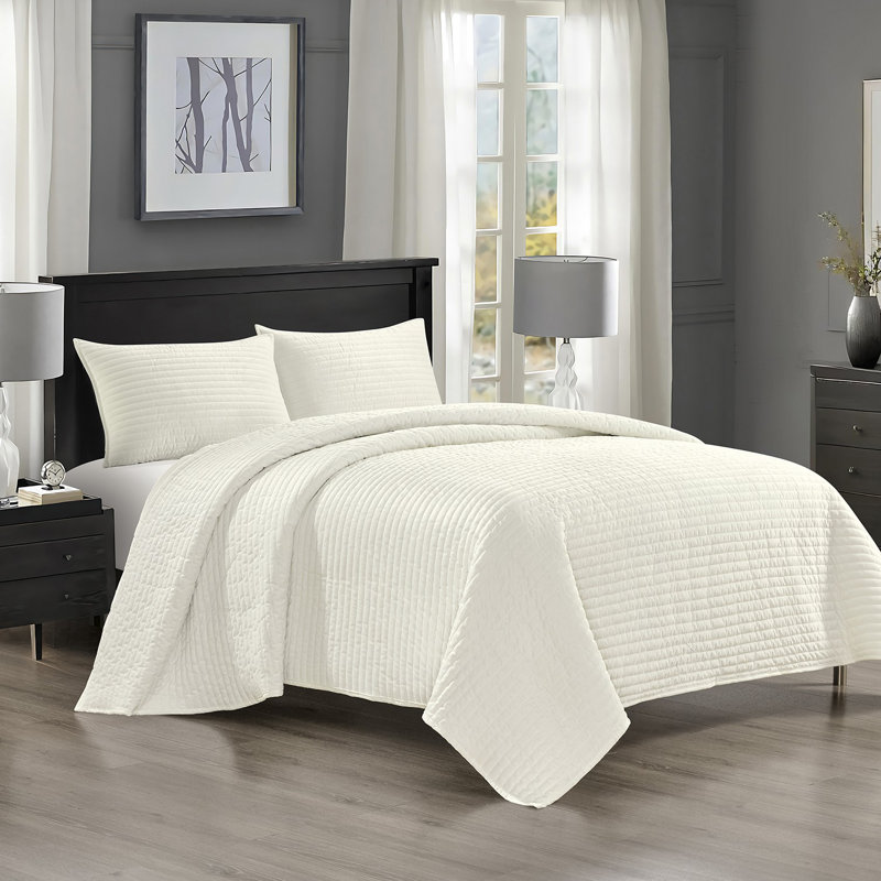 Ensemble de courtepointe en velours ivoire Pointehaven, Courtepointe pour lit simple / simple TG + 1 taie , Ivoire ivoire