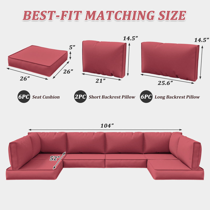 Wynee 14 Pcs Outdoor Cushions Set 4" Outdoor Furniture Replacement Cushions Patio Furniture Cushions And Sectional Cushions