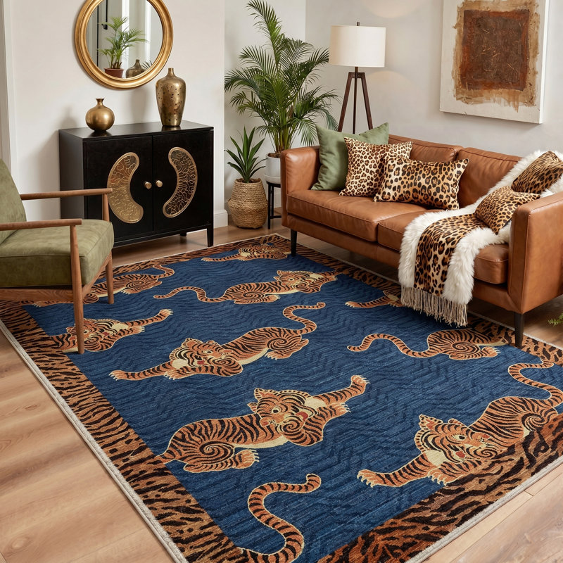 Tapis lavable à la machine Vintage Tiger, Rectangle 5' x 7'