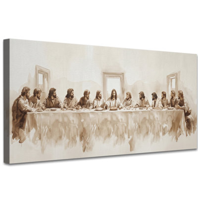 The Last Supper Canvas Wall Art, Sepia Modern Christian Wall Decor for Dining Room, Minimalist Gallery Wrapped Artwork, Ready to Hang, 20x40 inches