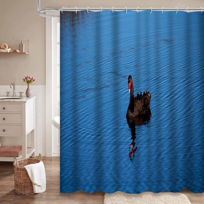 Beautiful West Australian Black Swan Blue Lake Eating Grass Swamp Shower Curtain with 12 Hooks