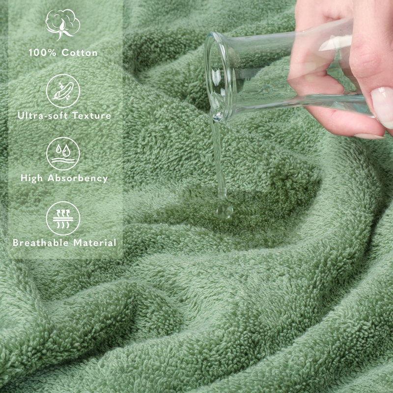 Darcelle 100% Cotton 40 x 80 Oversized Bath Towel Sheet, Sage Green