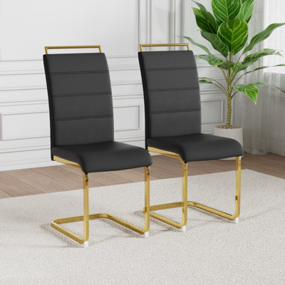 Chaise d'appoint rembourrée en similicuir H 15,7 po Brenetta, ensemble de chaises de salle à manger modernes, chaises d'appoint à haut dossier en similicuir Chaise sans accoudoirs élégante avec pieds en métal chromé en forme de C pour le bureau de la salle à manger